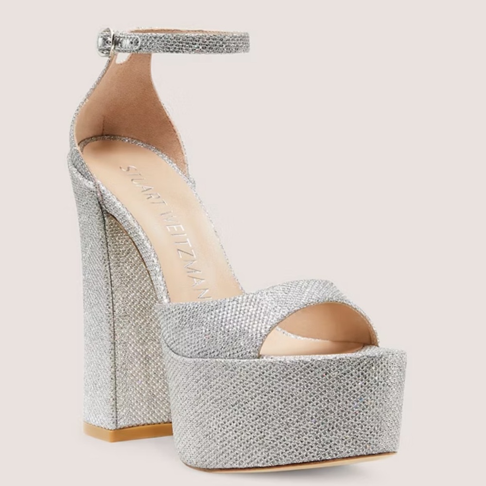 🌹STUART WEITZMAN🌹 Skyhigh 145 Silver Platform Sandal Heel Size: 10